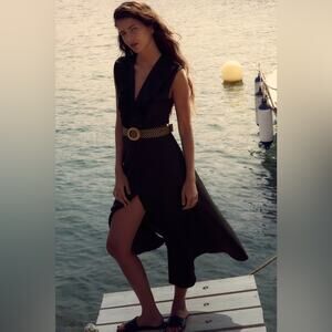 Zara Women’s Black Linen MIDI Dress Size S NWT